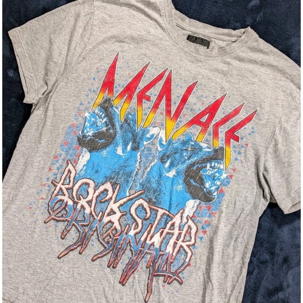 Rockstar Original Menace Unbreakable 2001 Tour T-Shirt Black Label Gray Medium